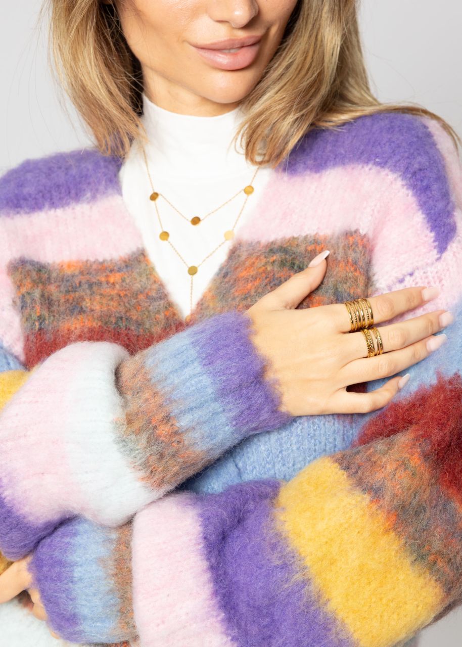 Fluffy cardigan with stripes - multicolor