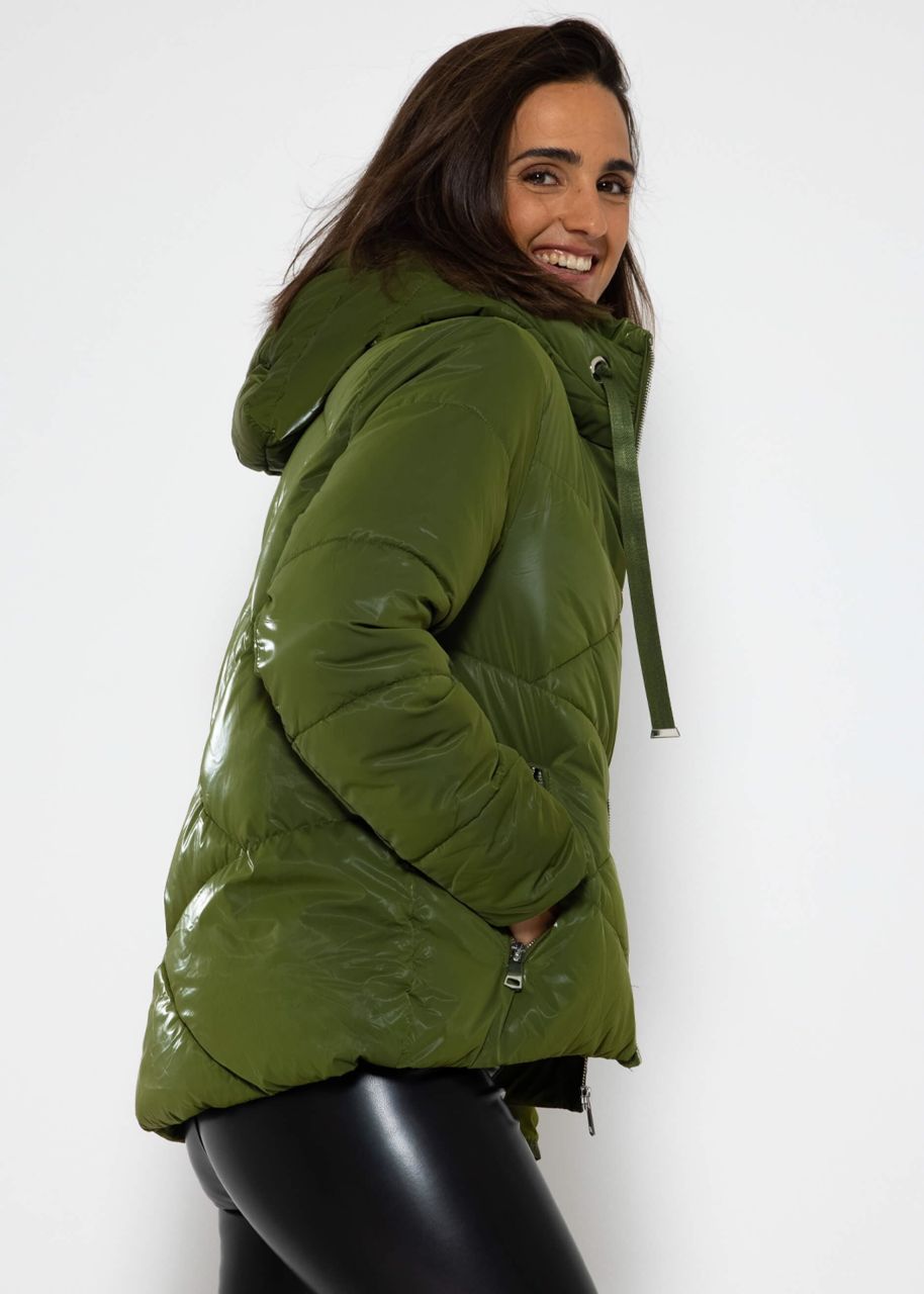 Puffer jacket with hood - khaki