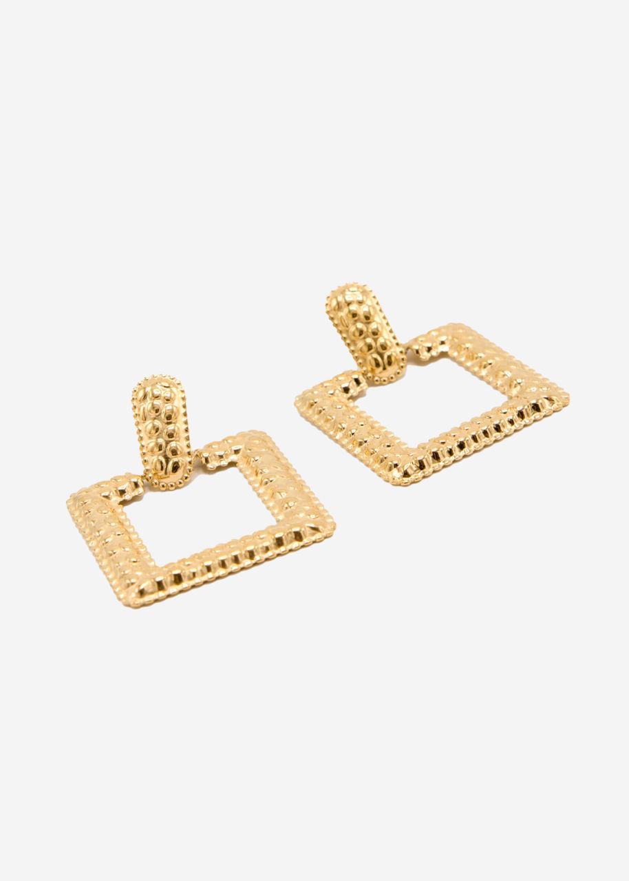 Stud earrings with hanging brooch, gold