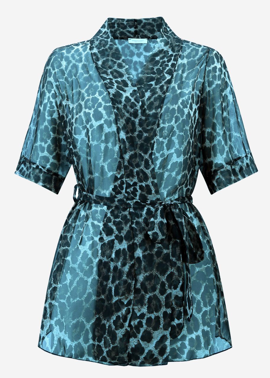 Transparent kimono with leo print - turquoise