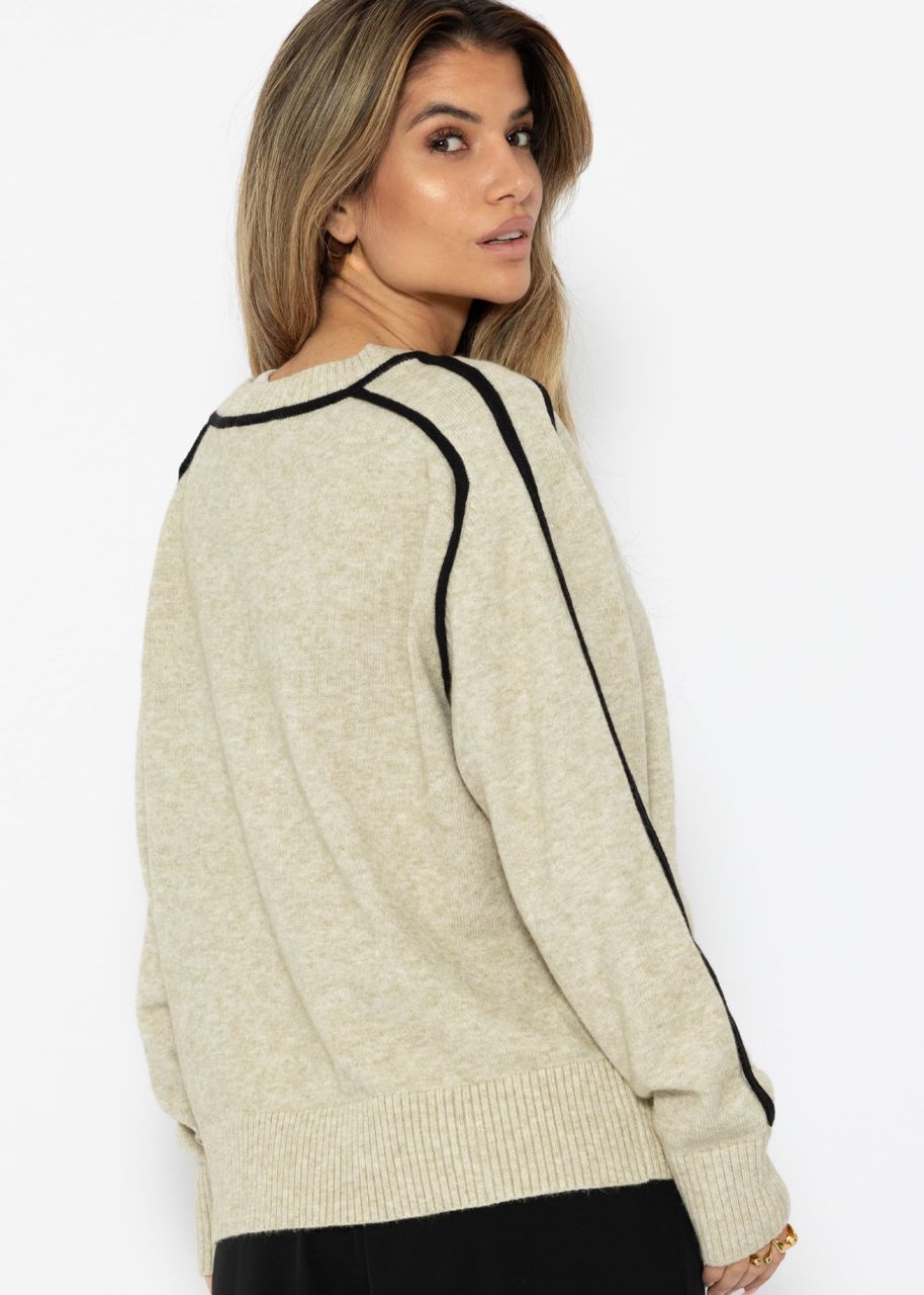 Jumper with decorative trims - beige-black