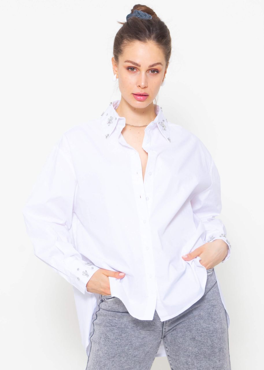 Shirt blouse with jewellery details - white