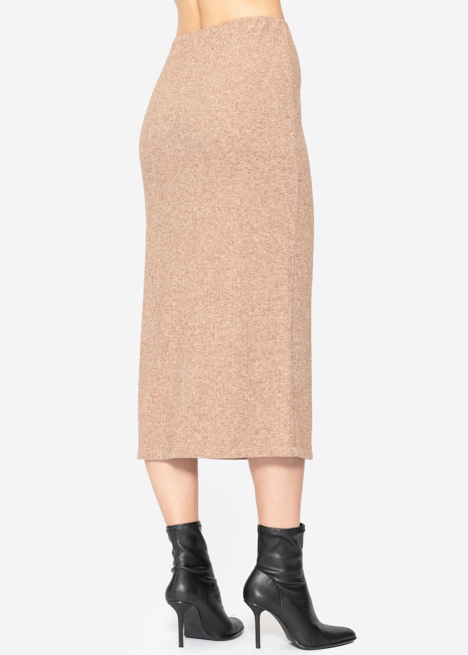 Midi length ribbed skirt - taupe