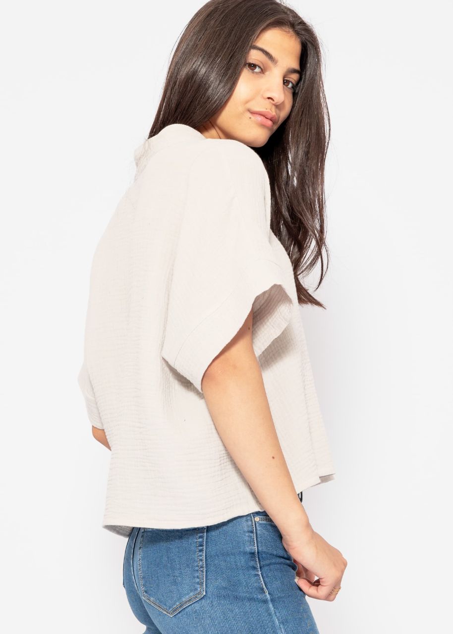 Muslin blouse with cropped short sleeves - light beige