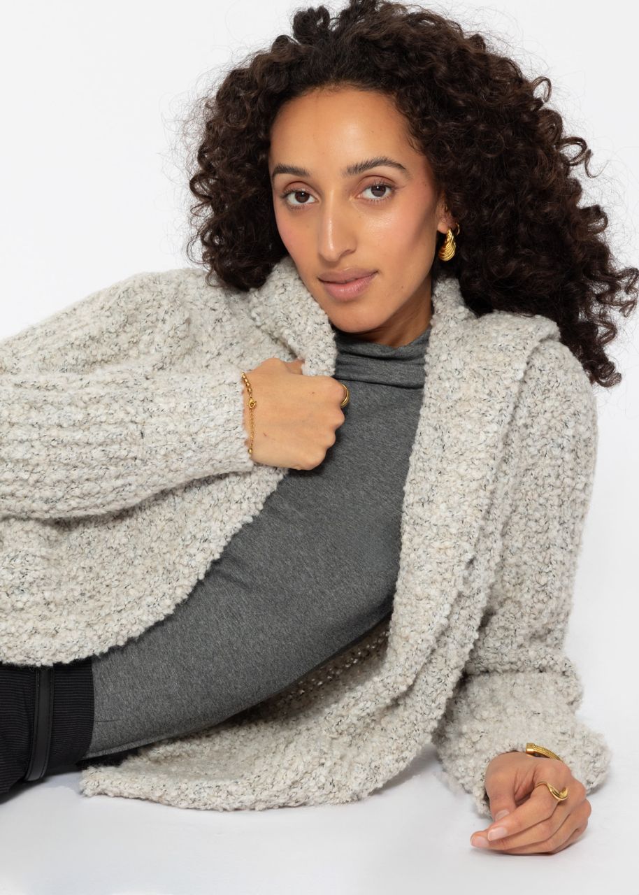 Bouclé cardigan with hoodie - light gray