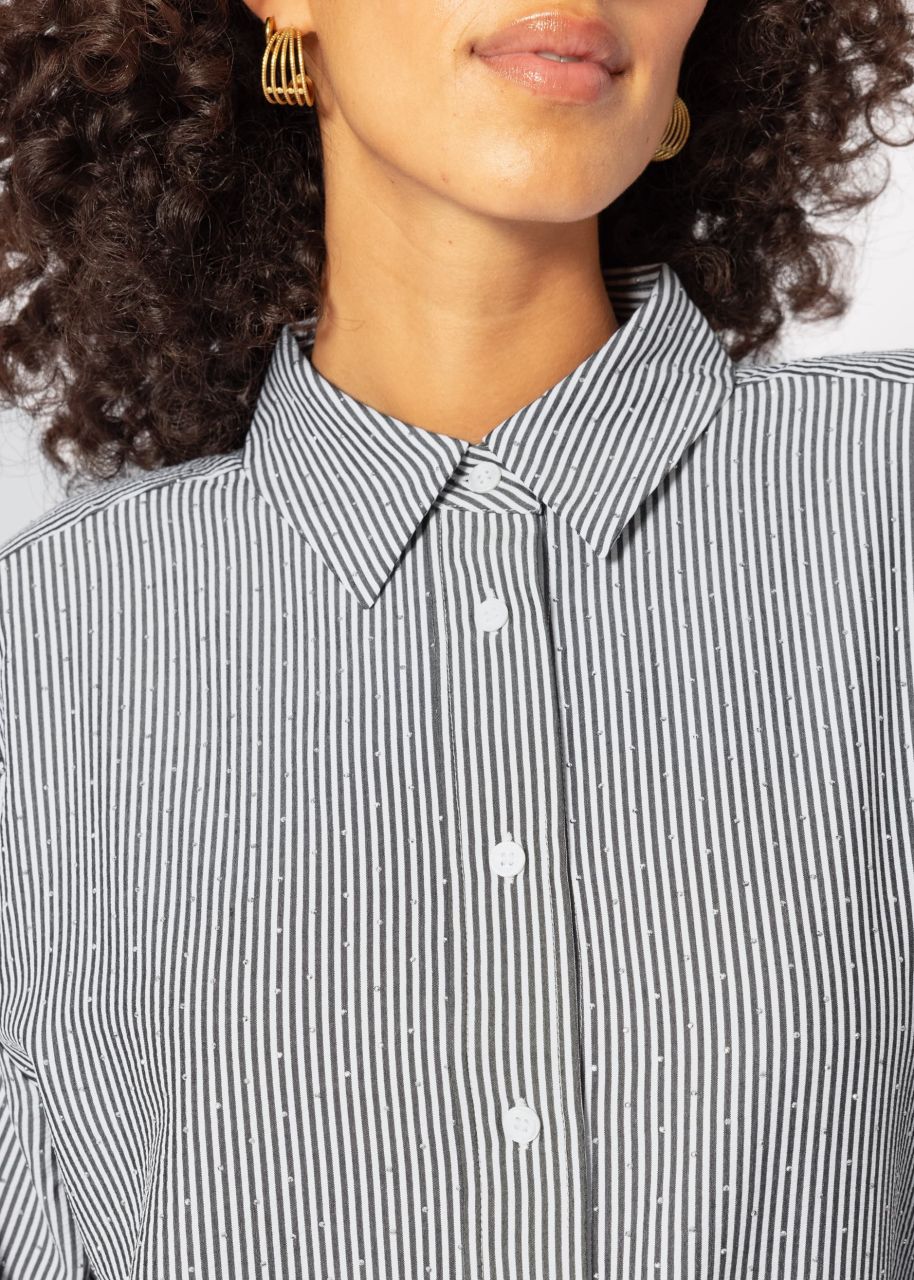 Striped blouse with rhinestones - grey