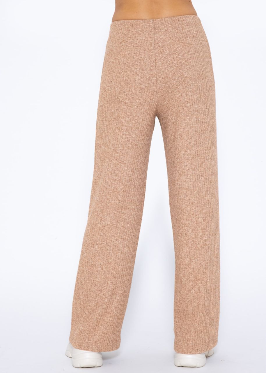 Wide leg ribbed trousers - taupe