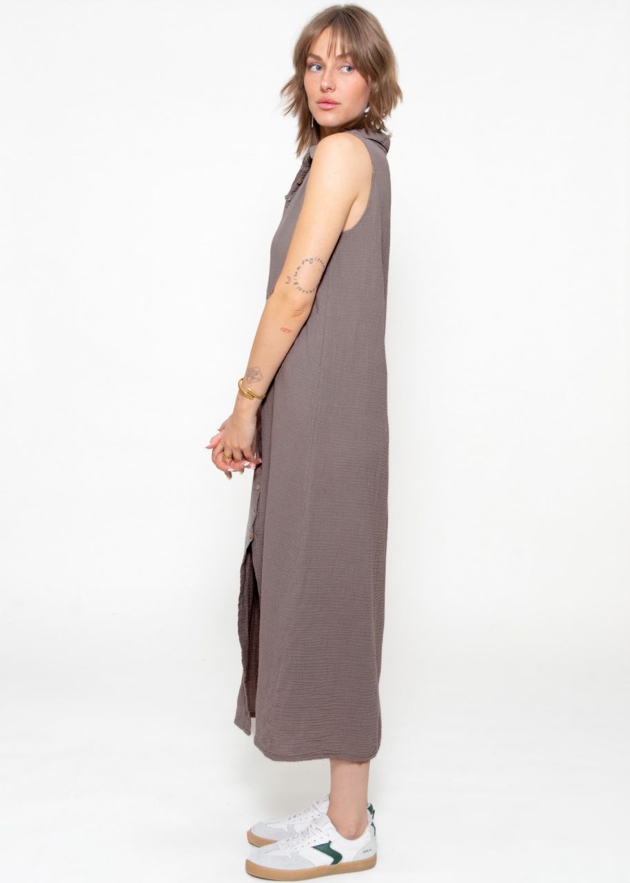 Long sleeveless muslin dress - taupe