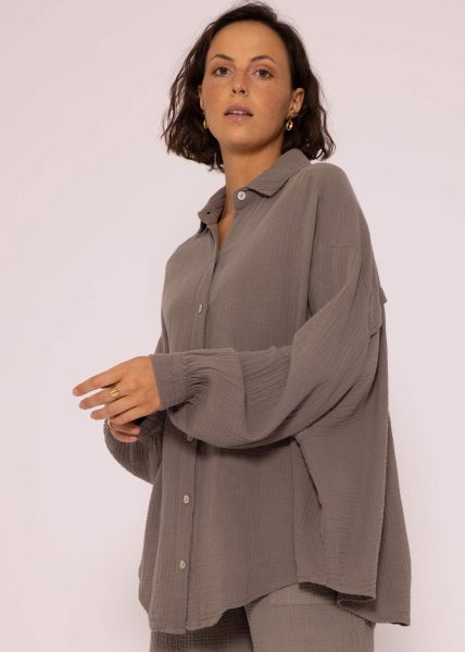 Muslin blouse oversize, short, taupe
