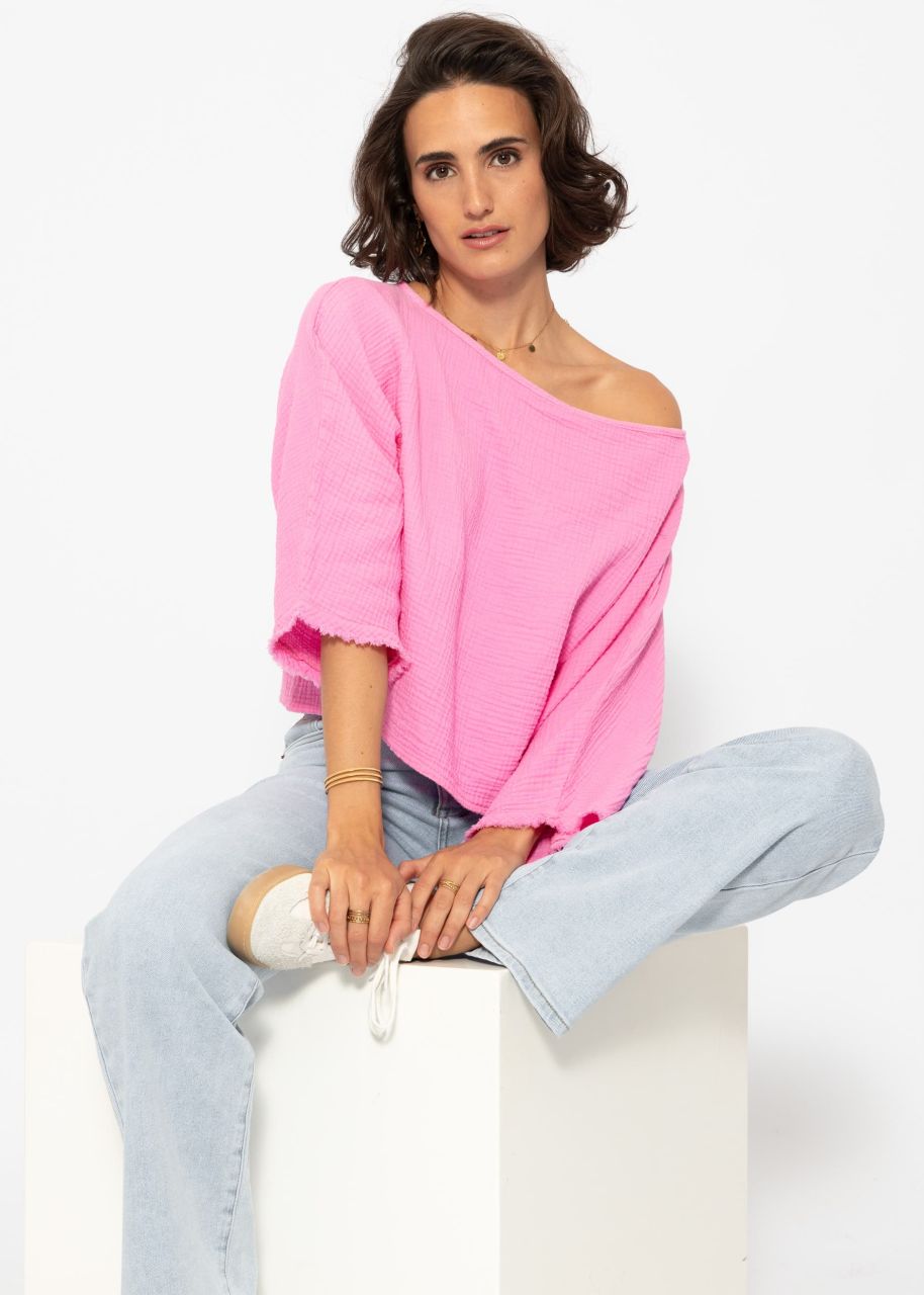 Muslin shirt with frayed cuffs - pink