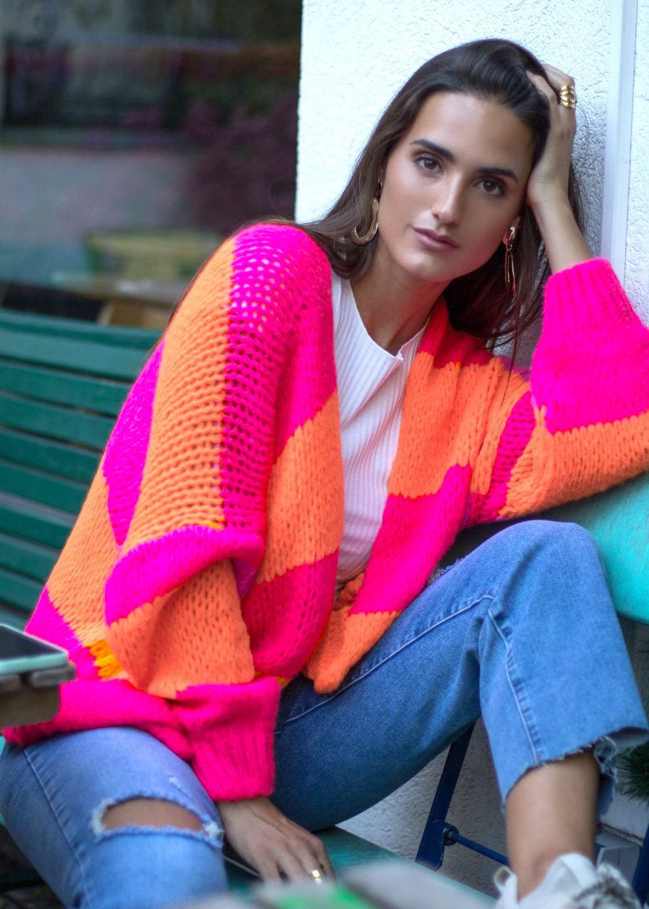 Striped oversize cardigan pink orange