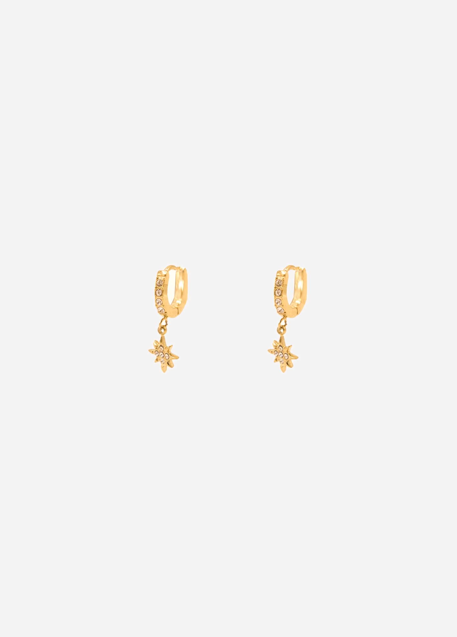 Sparkling mini hoop earrings with star pendant - gold