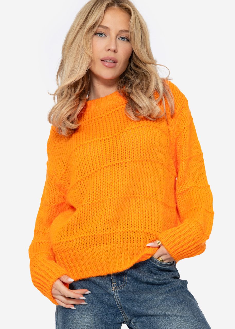 Oversized jumper with textured stripes - tangerine