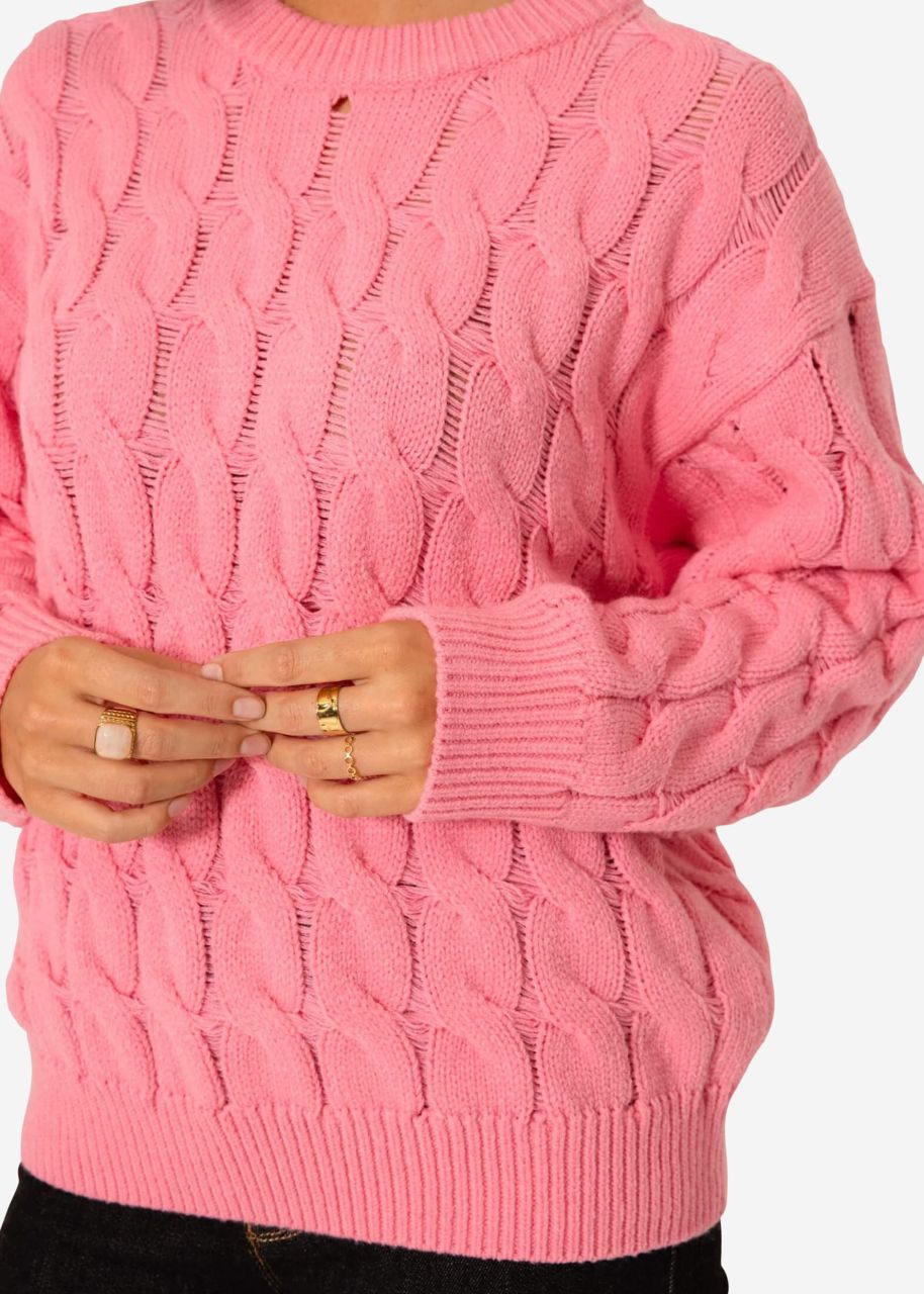 Knitted jumper with cable stitch - pink