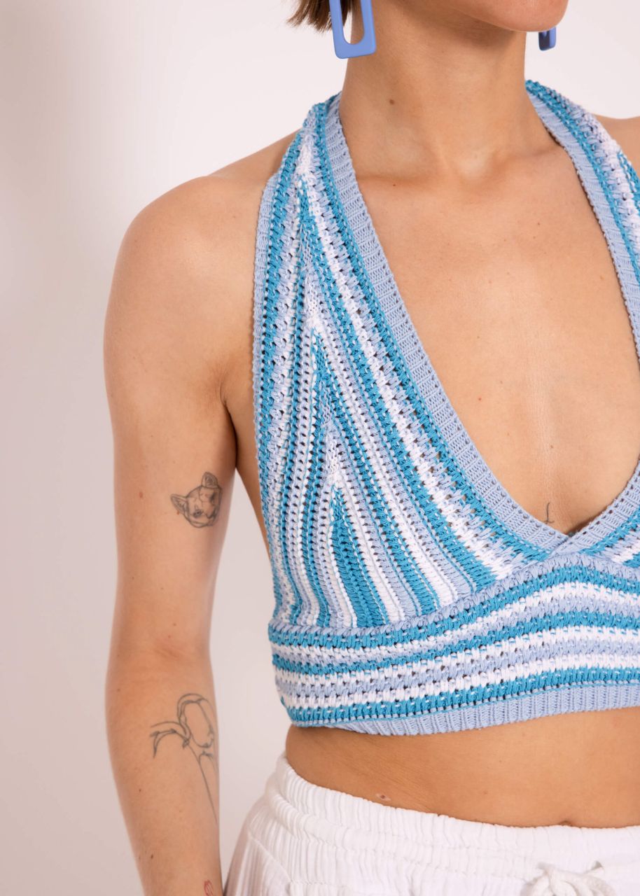 Crochet top to tie, blue