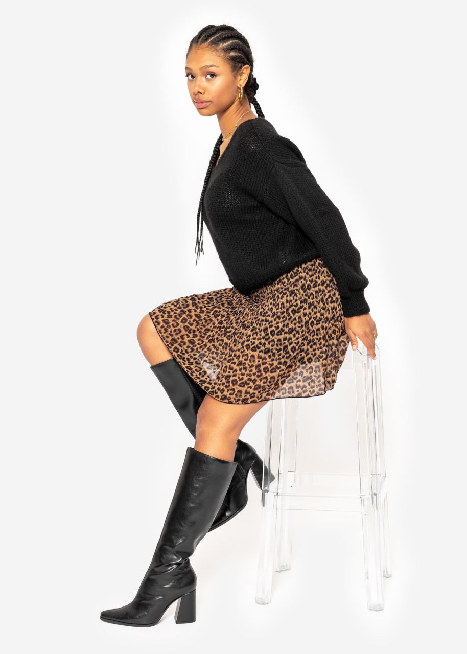 Short pleated skirt with leo print - brown