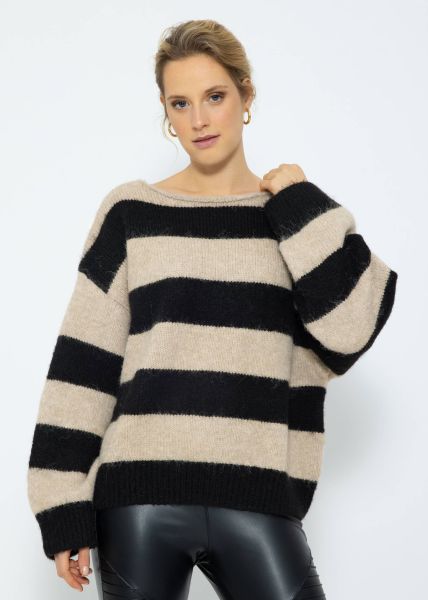 Sweater with block stripes - taupe-black