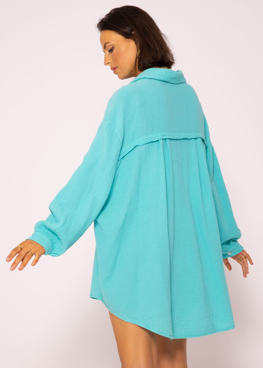 Muslin blouse oversize, turquoise