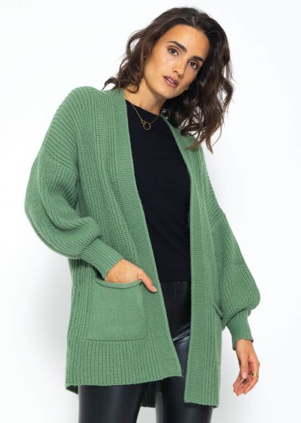 Soft knit cardigan with pockets - green