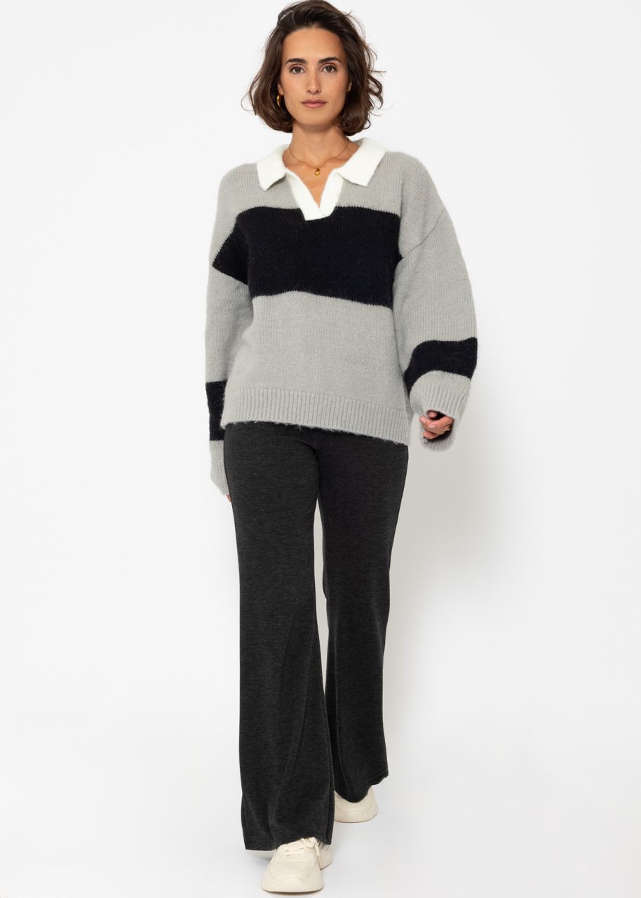 Oversize sweater with collar - gray-black