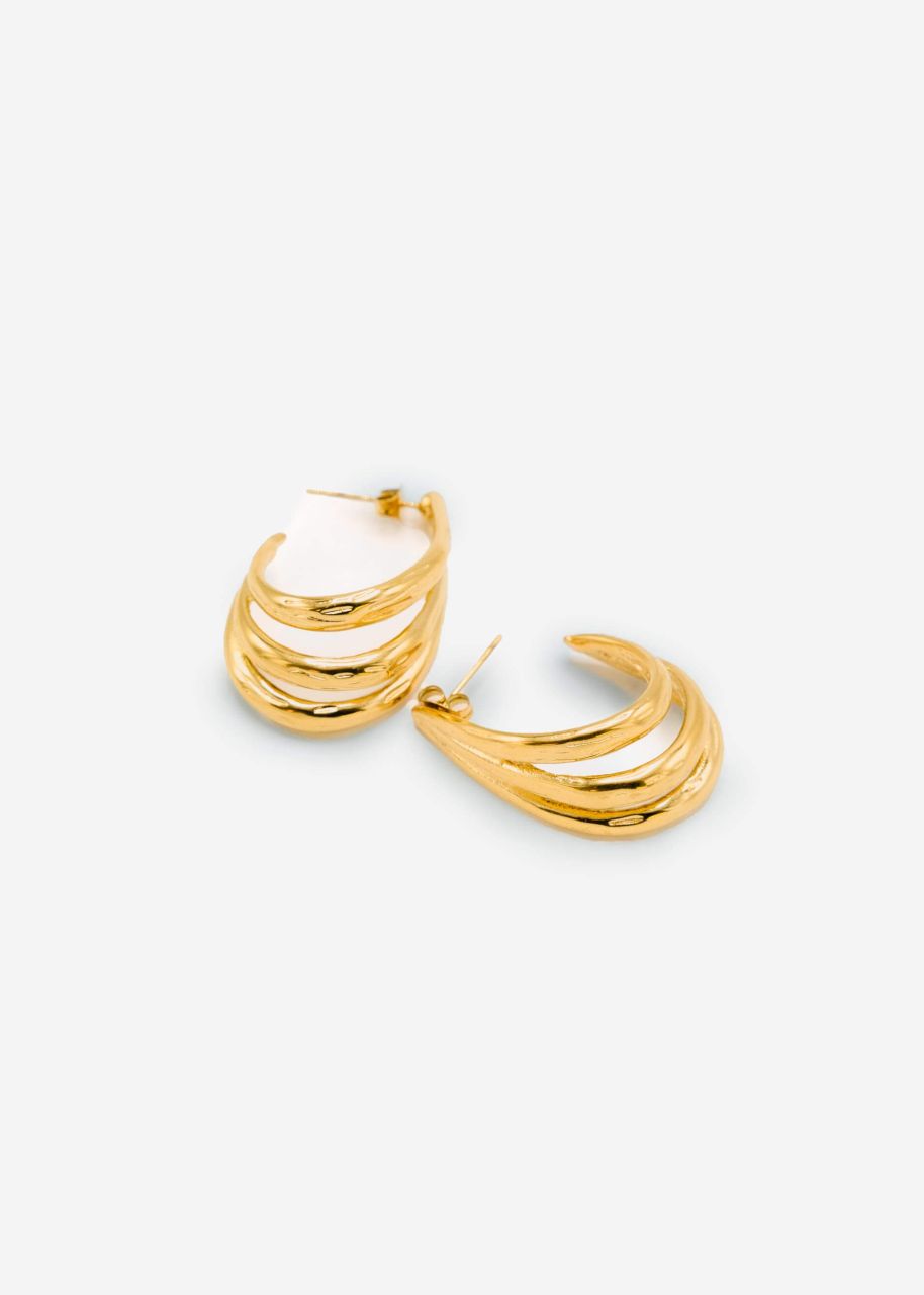 Curved triple hoop earrings - gold