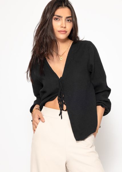 Musselin Blusenjacke mit Bindebänder - schwarz