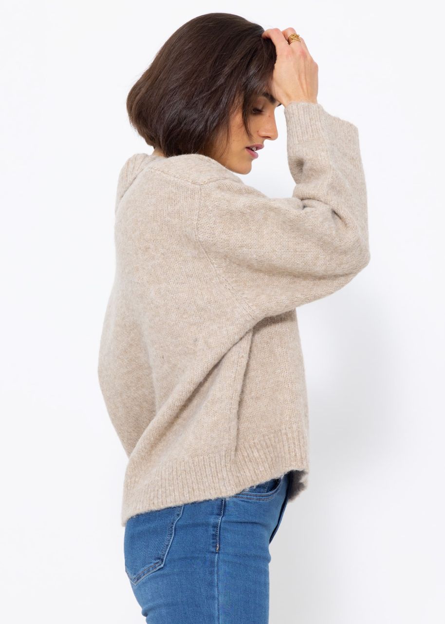 Oversized jumper with collar - beige