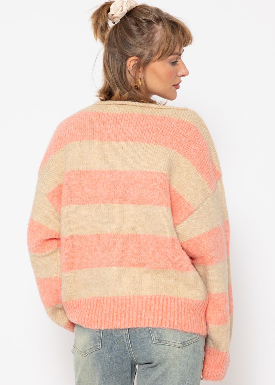 Jumper with block stripes - beige-coral