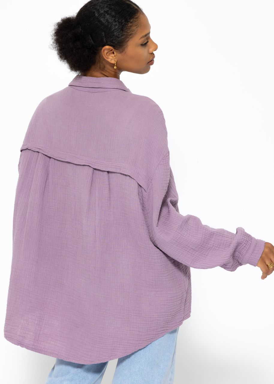 Muslin blouse oversize, short, purple