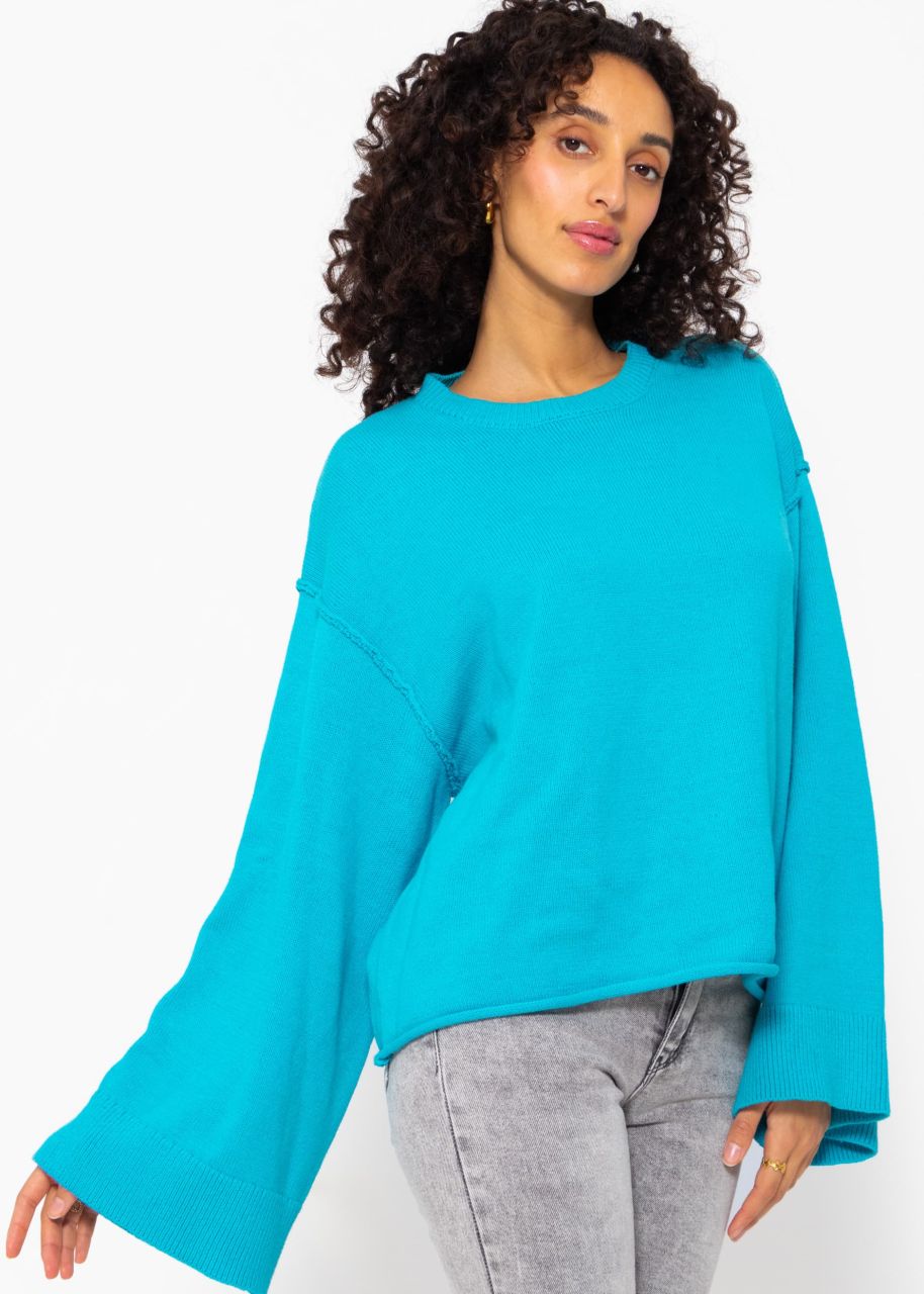 Sweater with wide sleeves - turquoise