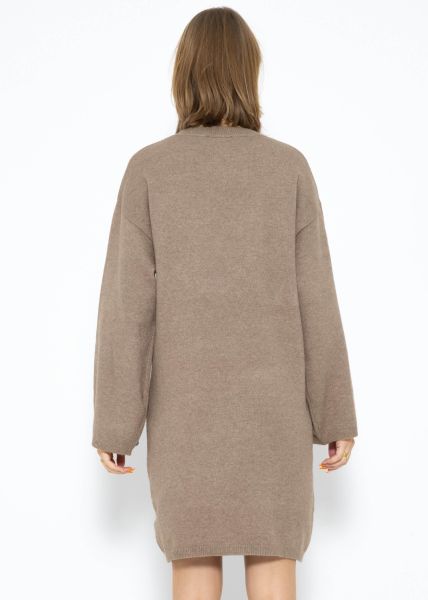 Oversize knitted mini dress - taupe
