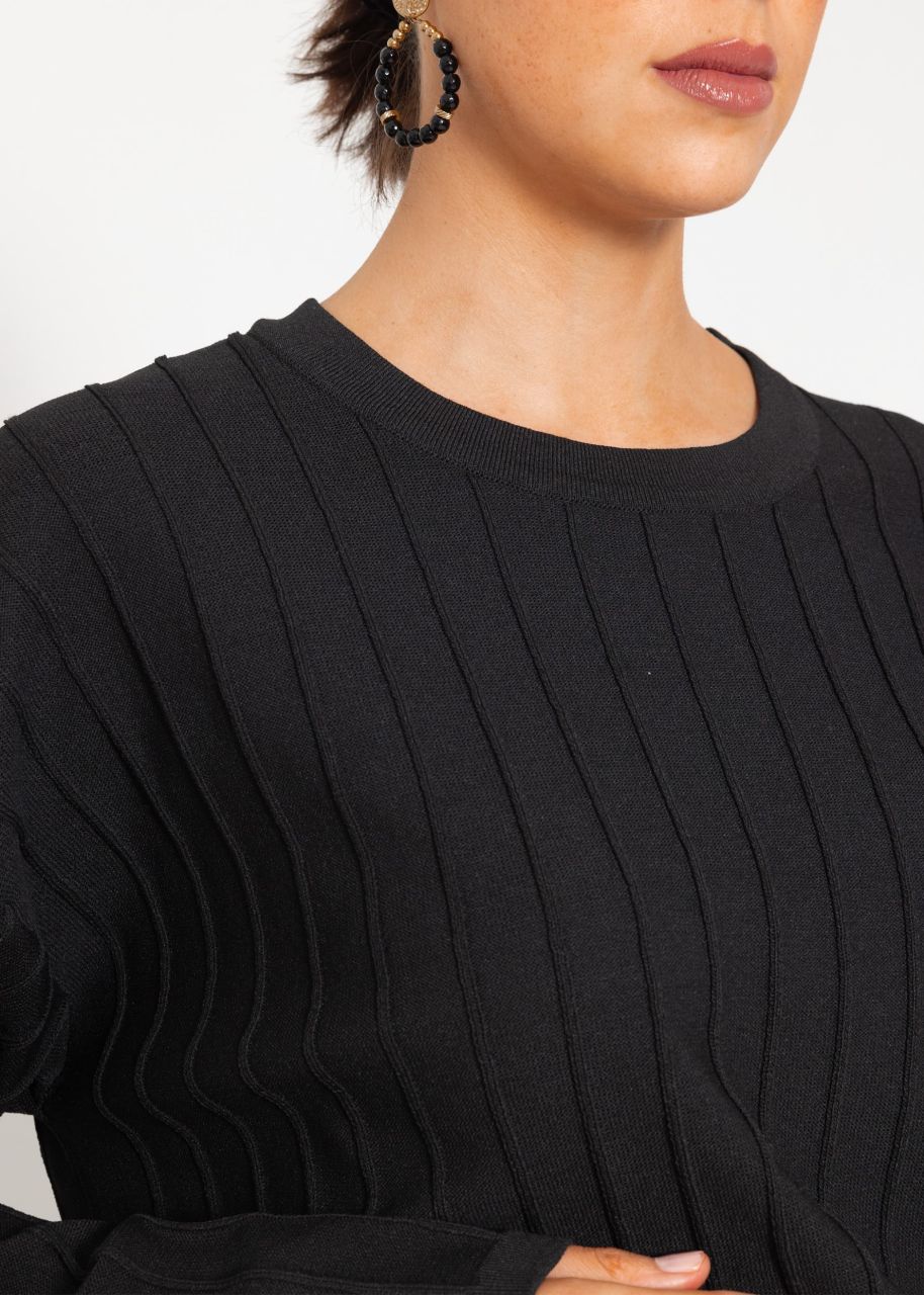 Fine sweater with ribbed texture - black