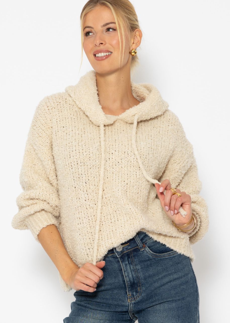 Jessica Haller Bouclé knit jumper with hoodie - offwhite