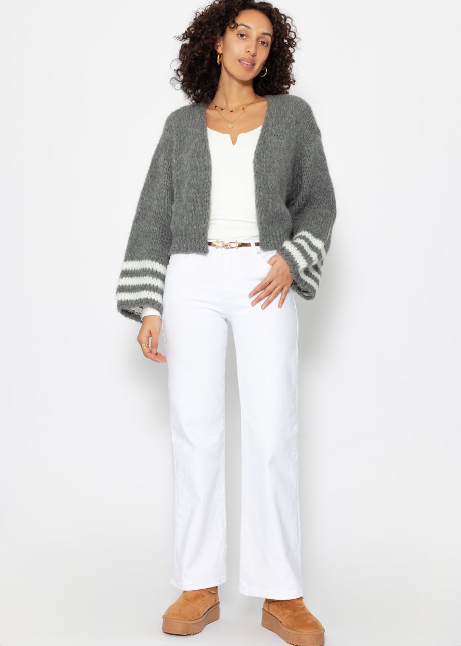 Cardigan with striped cuffs - dark gray