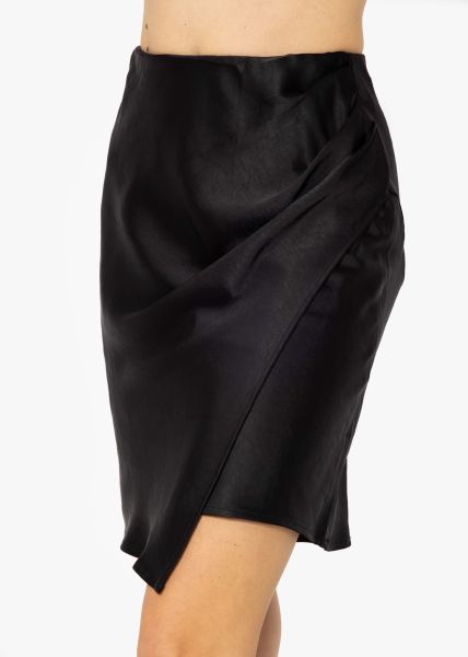 Satin skirt with drape - black