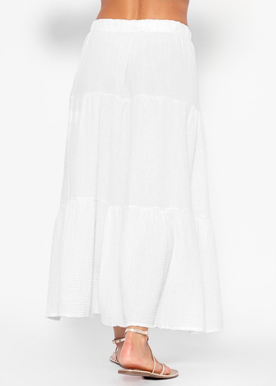 Muslin maxi skirt with slit - white