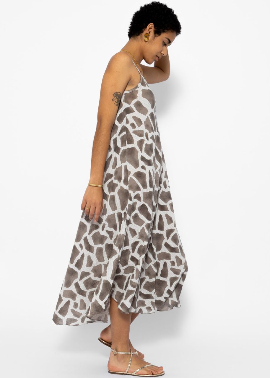 Muslin beach dress with animal print - light beige