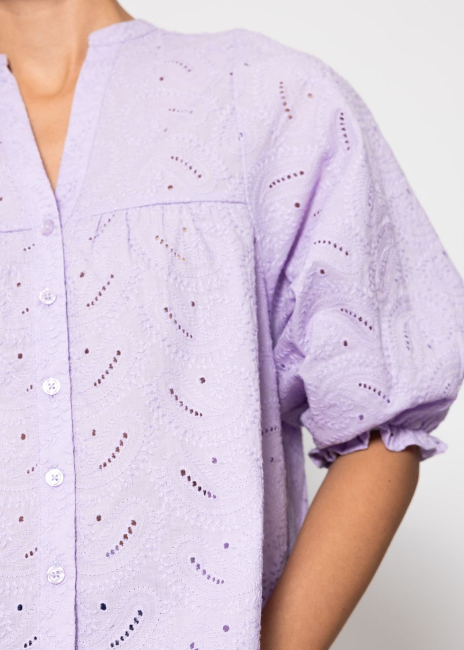 Lace blouse with short balloon sleeves - lilac