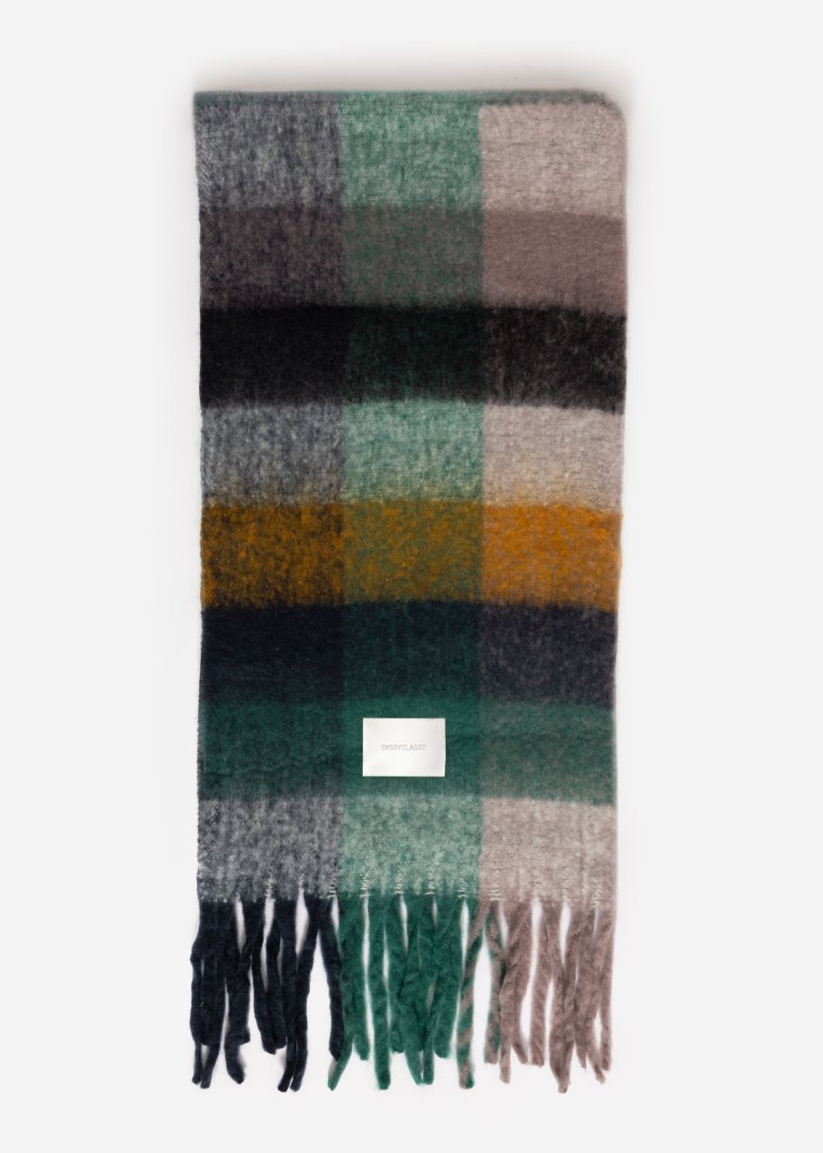 Colourful plaid scarf - dark green