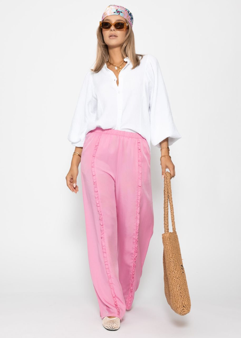 Trousers with wide leg and ruffle detail - pink
