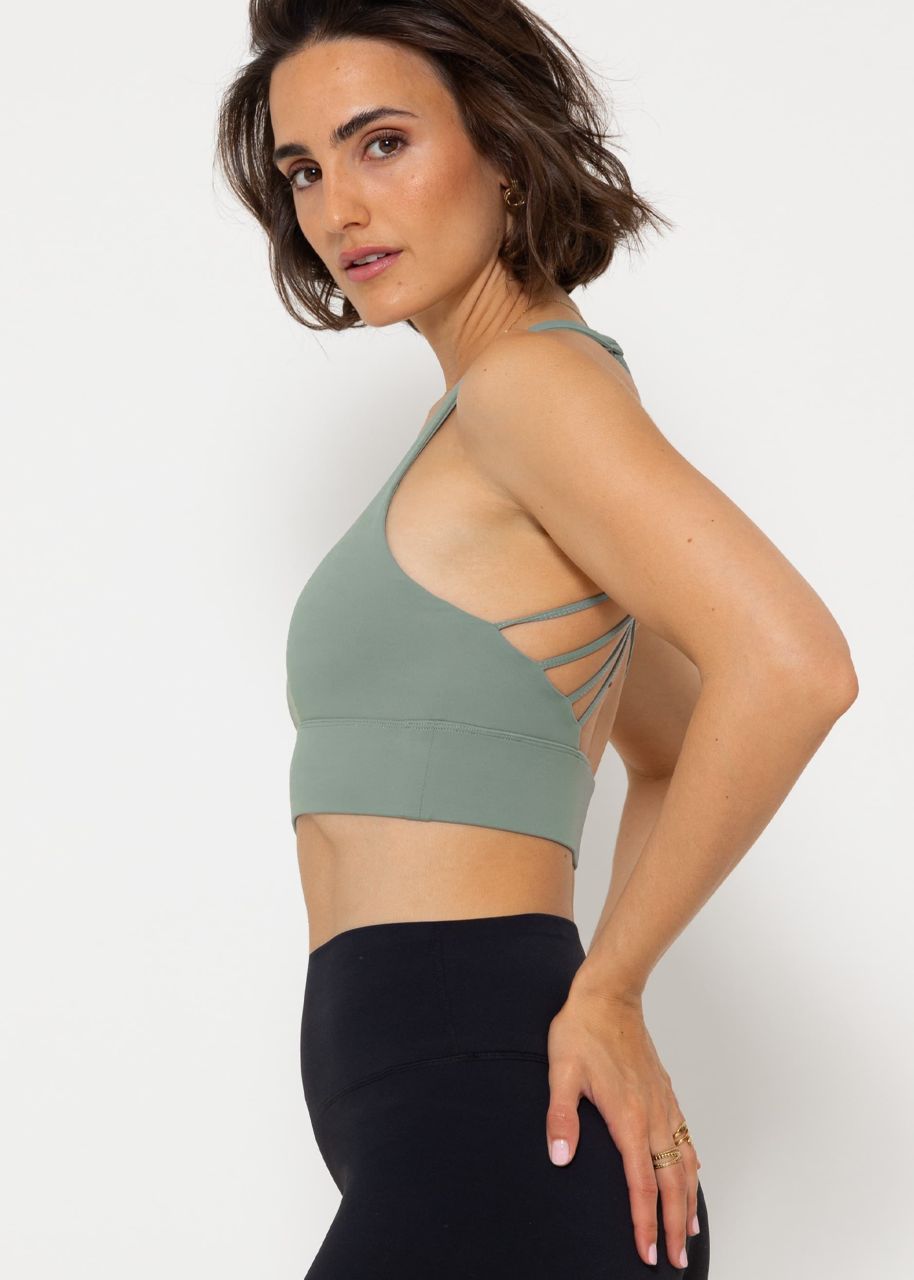 Crop sports bra with cross back - khaki