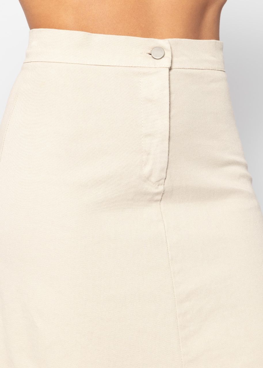 Long flared denim skirt - beige