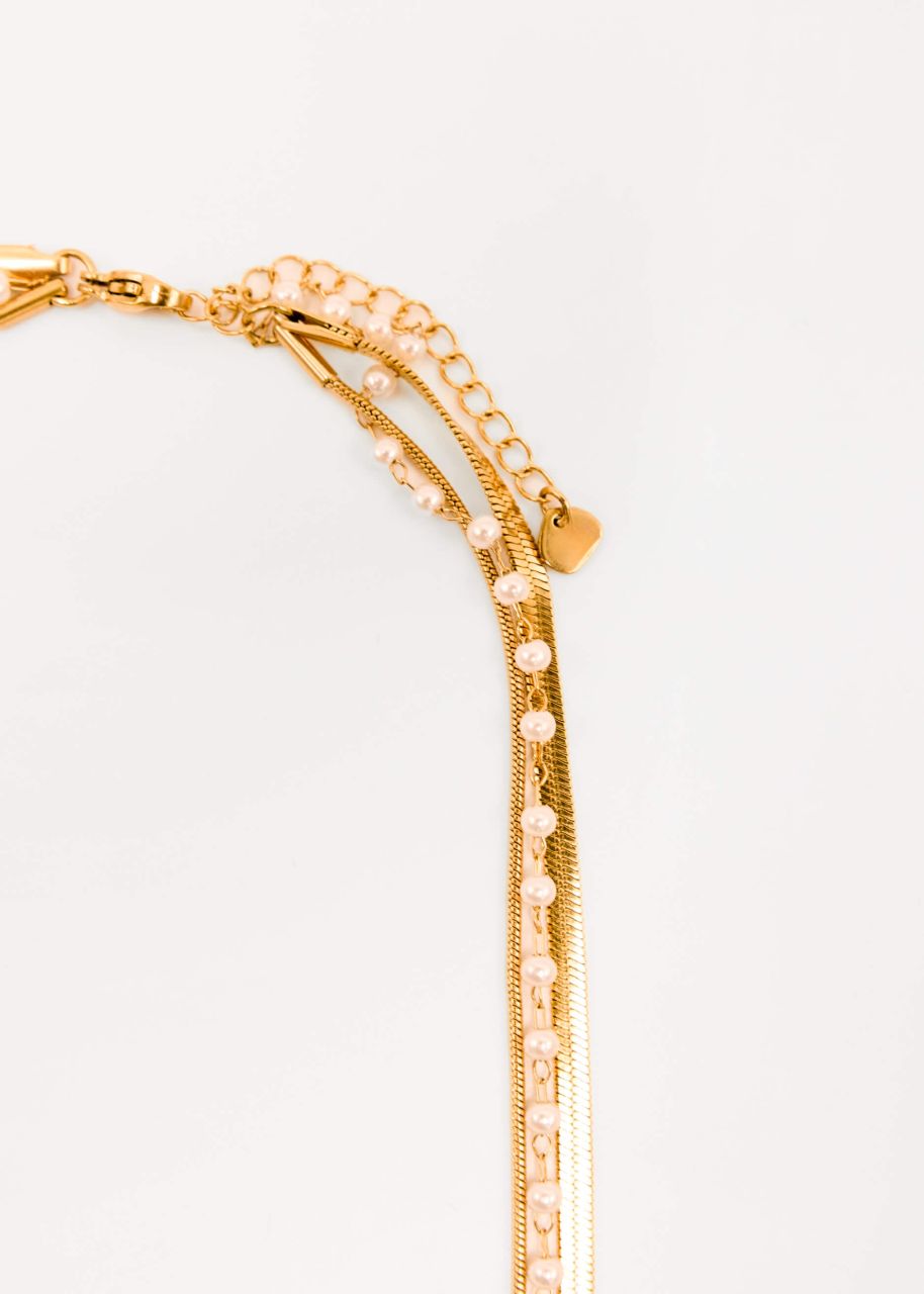 Triple layering necklace with pearls - gold