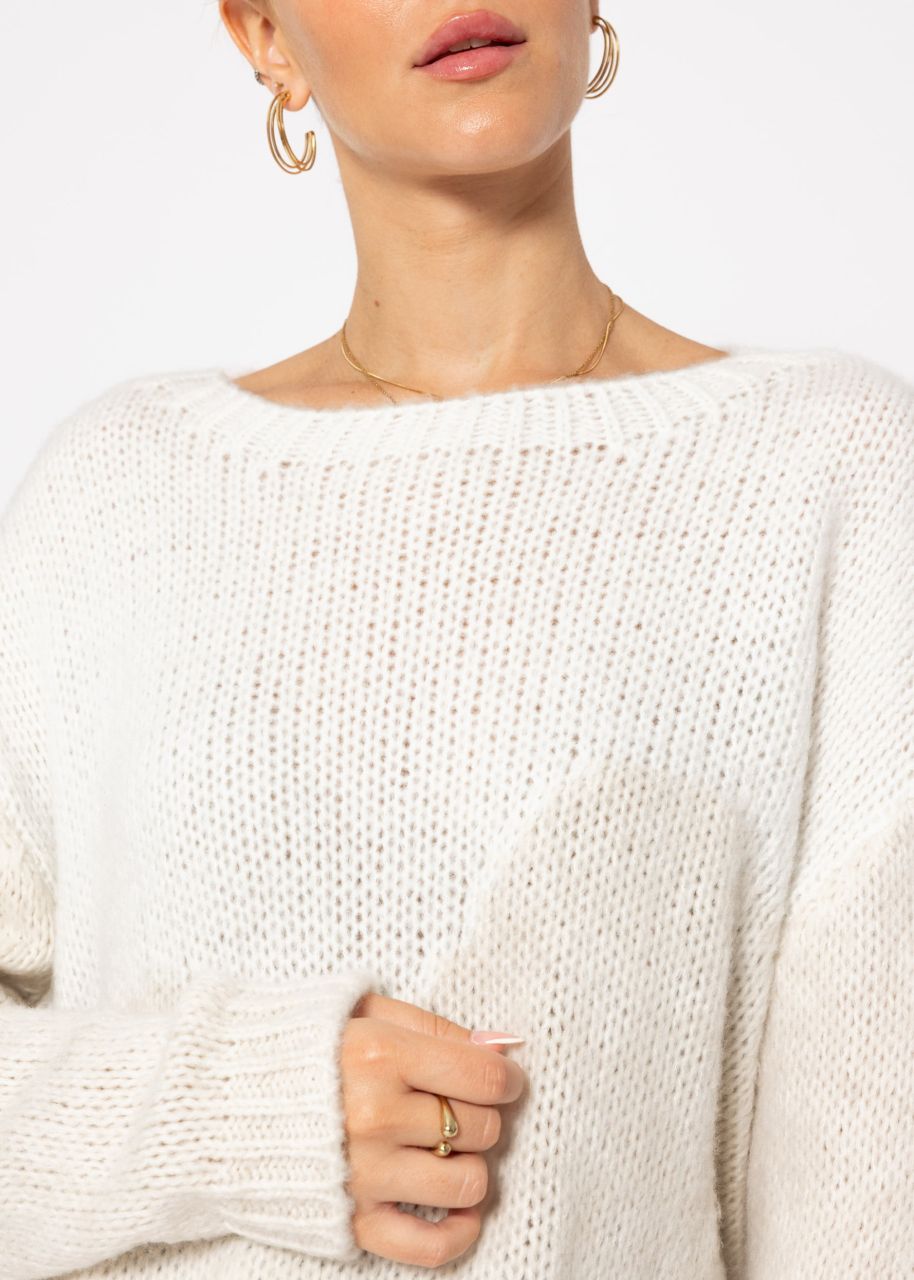 Two-coloured knitted jumper - offwhite-beige