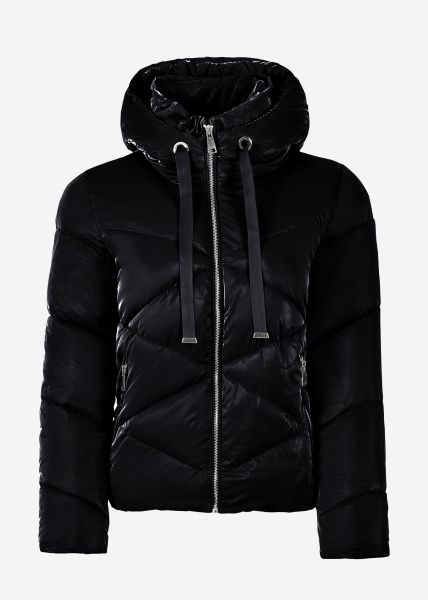Puffer jacket with hood - black