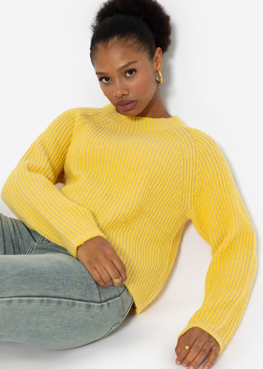 Two-coloured ribbed jumper - yellow-beige