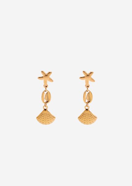 Stud earrings with shells and starfish - gold