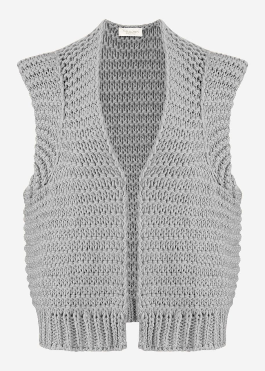 Sleeveless knitted vest with structured shoulders - light gray