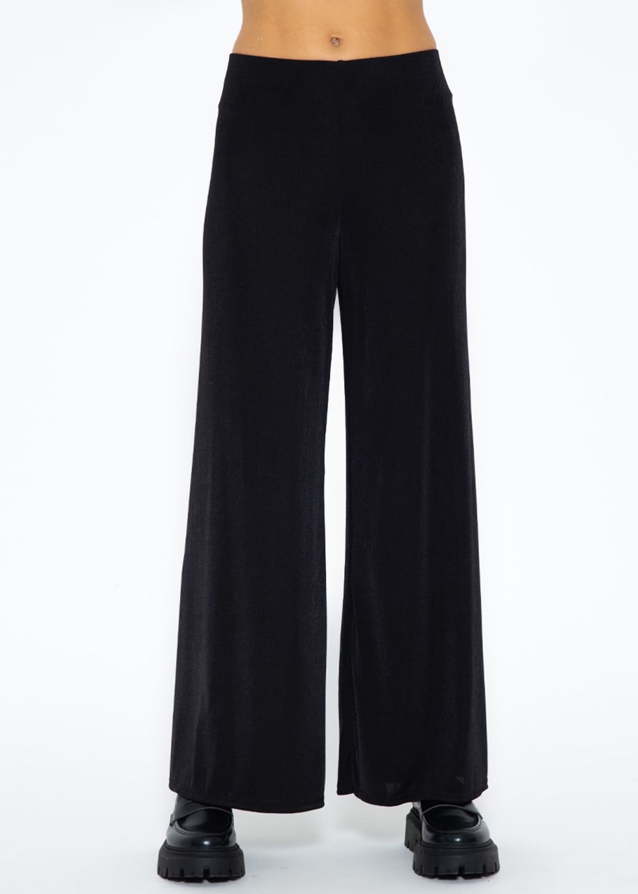 Flowing, shimmering wide-leg trousers - black