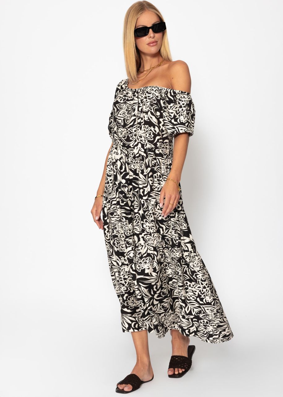 Maxi dress with floral print - black